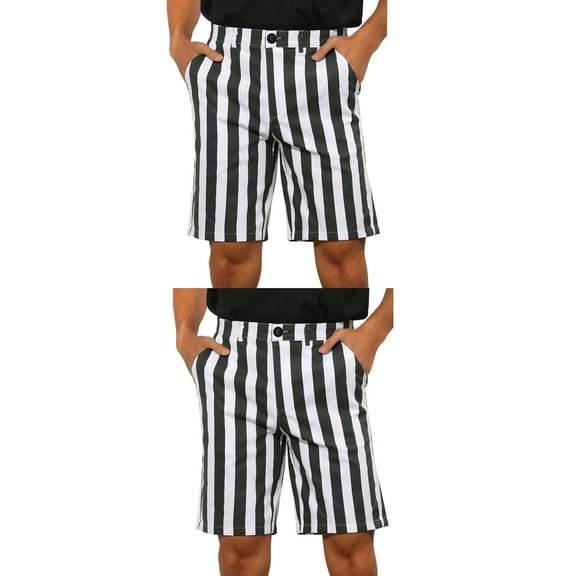 NOMADIC NOOK Men's Flat Front Summer Chino Stripes Printed Shorts 2 Packs