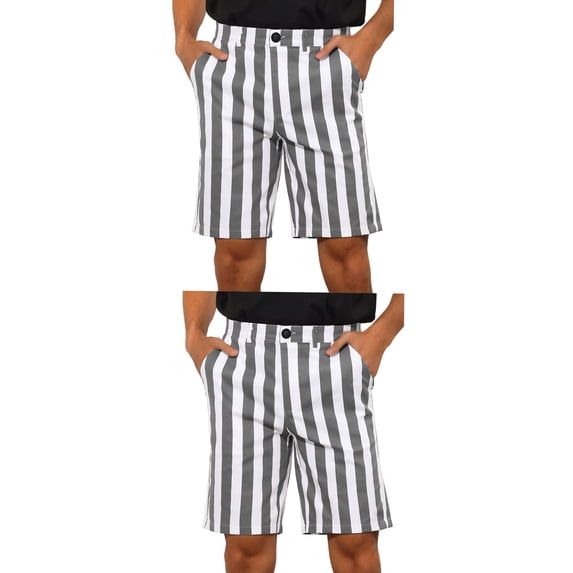 NOMADIC NOOK Men's Flat Front Summer Chino Stripes Printed Shorts 2 Packs