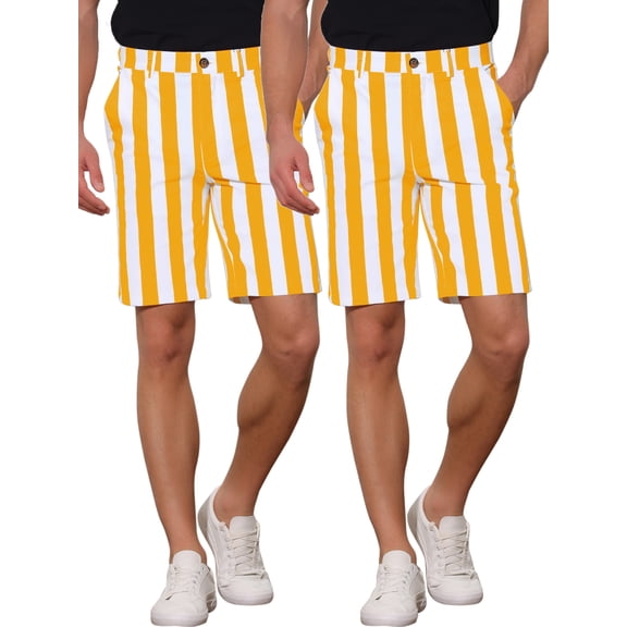 NOMADIC NOOK Men's Flat Front Summer Chino Stripes Printed Shorts 2 Packs
