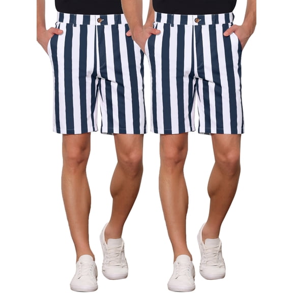 NOMADIC NOOK Men's Flat Front Summer Chino Stripes Printed Shorts 2 Packs
