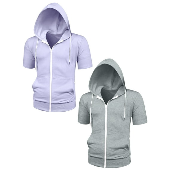 NOMADIC NOOK Men's Full Zip Regular Fit Solid Short Sleeves Hoodies Sweatshirt 2 Pack