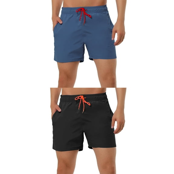NOMADIC NOOK Men's Holiday Beach Solid Color Mesh Lining Adjustable Waist Swim Shorts 2 Pack