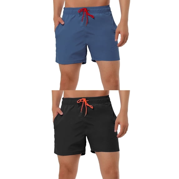 NOMADIC NOOK Men's Holiday Beach Solid Color Mesh Lining Adjustable Waist Swim Shorts 2 Pack