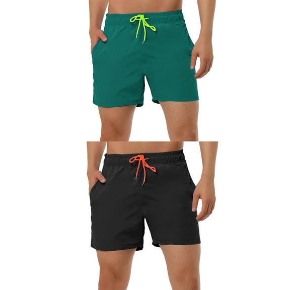 NOMADIC NOOK Men's Holiday Beach Solid Color Mesh Lining Adjustable Waist Swim Shorts 2 Pack