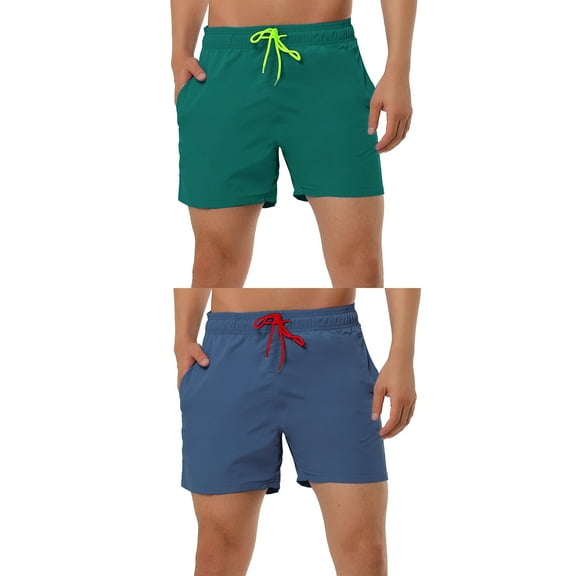 NOMADIC NOOK Men's Holiday Beach Solid Color Mesh Lining Adjustable Waist Swim Shorts 2 Pack