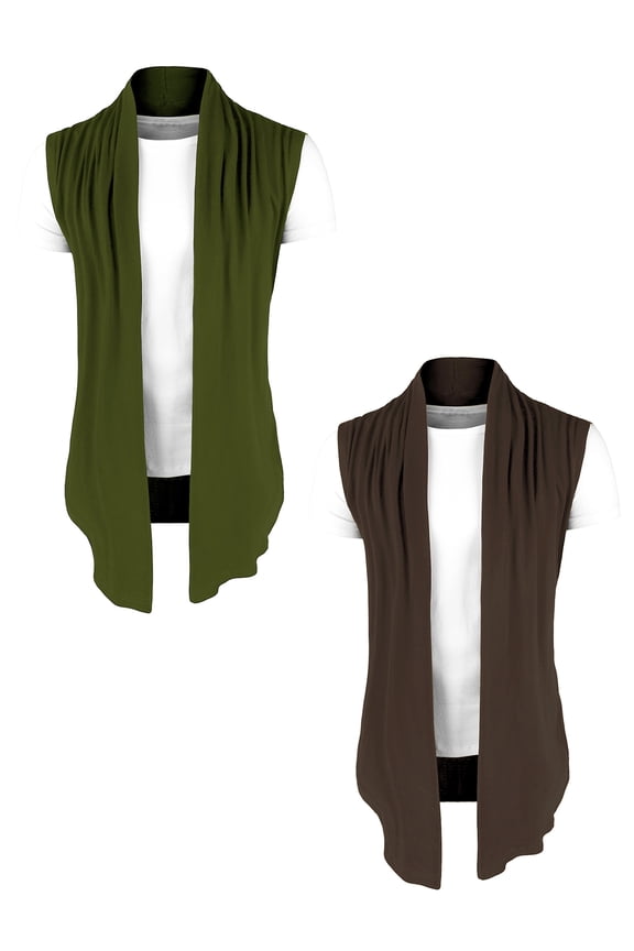 Men's Open Front Regular Fit Sleeveless Cardigan 2 Packs