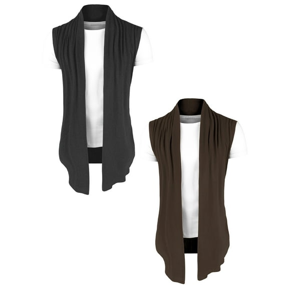 NOMADIC NOOK Men's Open Front Regular Fit Sleeveless Cardigan 2 Packs