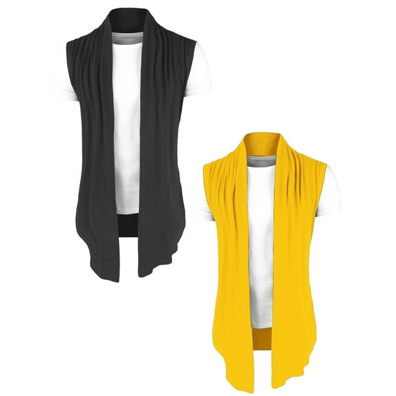 NOMADIC NOOK Men's Open Front Solid Ruffle Collar Cardigan Vest 2 Packs