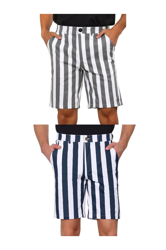 Men's Regular Fit Chino Striped Pattern Shorts 2 Packs