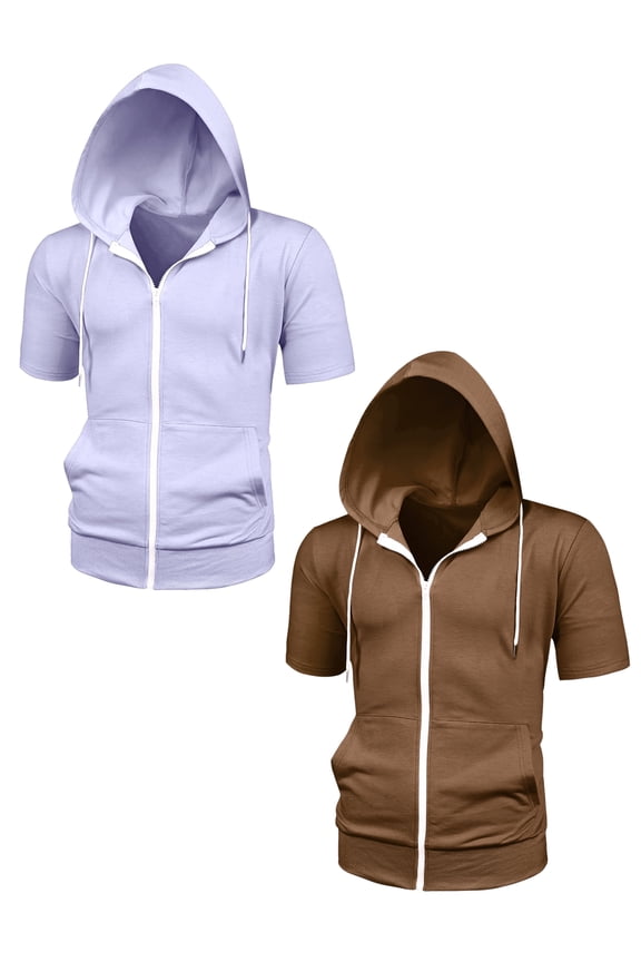 Men's Regular Fit Solid Color Short Sleeves Hoodies Sweatshirt 2 Pack