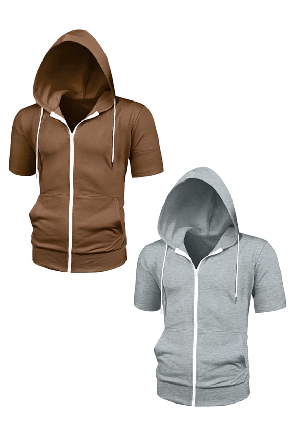 Men's Regular Fit Solid Color Short Sleeves Hoodies Sweatshirt 2 Pack