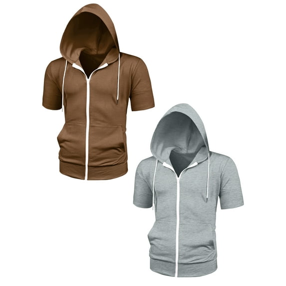 NOMADIC NOOK Men's Regular Fit Solid Color Short Sleeves Hoodies Sweatshirt 2 Pack