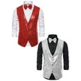 thumbnail image 1 of NOMADIC NOOK Men's Shiny Party Sequin Sleeveless Tuxedo Vest Set with Bow Tie 2 Packs, 1 of 6