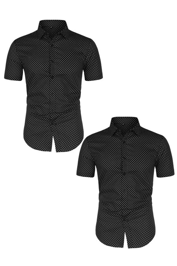 Men's Short Sleeves Polka Dots Button Down Shirt 2 Pack