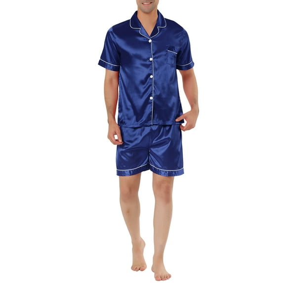 NOMADIC NOOK Men's Short Sleeves Top and Pants Comfy Solid Satin Pajama Sets 2 Pack