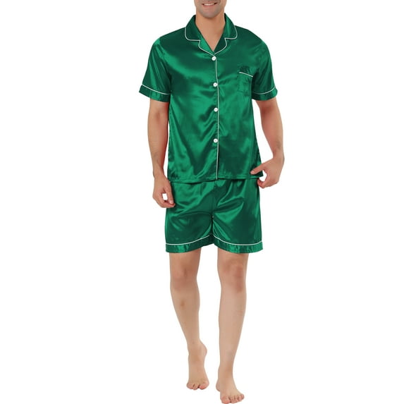 NOMADIC NOOK Men's Short Sleeves Top and Pants Comfy Solid Satin Pajama Sets 2 Pack