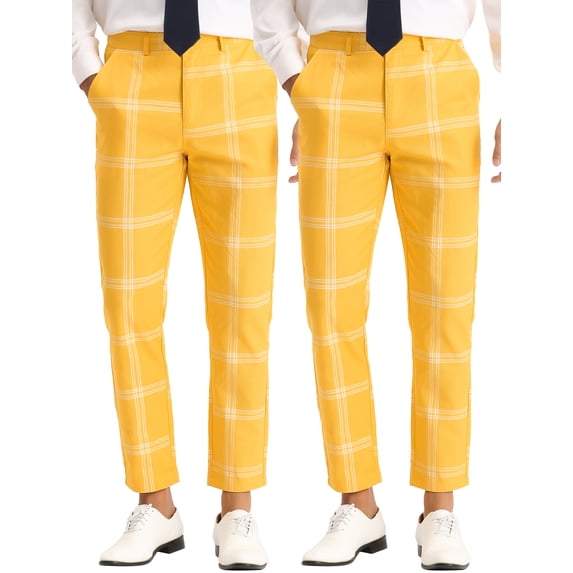 NOMADIC NOOK Men's Slim Fit Flat Front Plaid Pattern Dress Pants 2 Pack