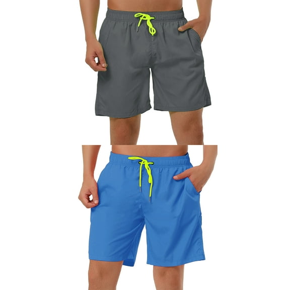 NOMADIC NOOK Men's Solid Color Drawstring Mesh Lining Swimwear Beach Board Shorts 2 Pack