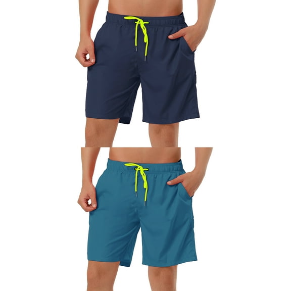 NOMADIC NOOK Men's Solid Color Drawstring Mesh Lining Swimwear Beach Board Shorts 2 Pack