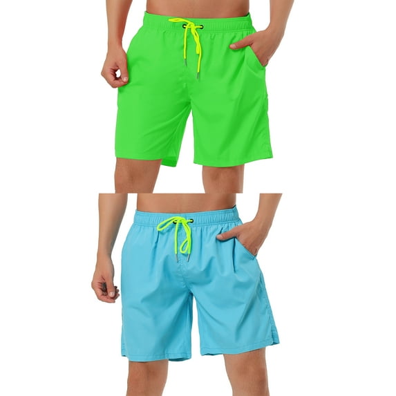 NOMADIC NOOK Men's Solid Color Drawstring Swimming Pool Beach Board Shorts 2 Pack