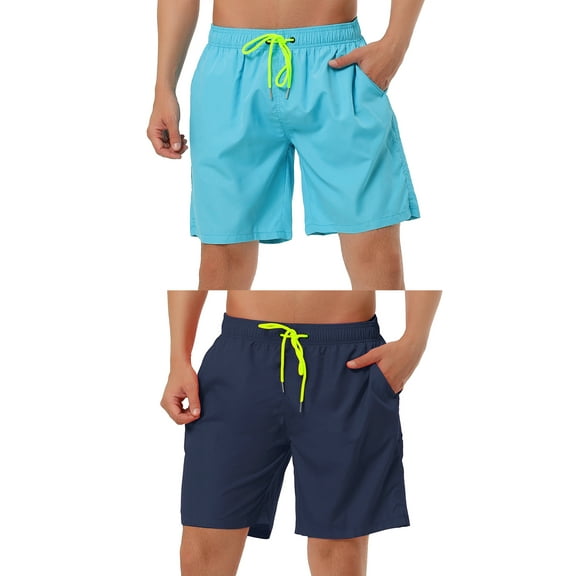 NOMADIC NOOK Men's Solid Color Drawstring Swimming Pool Beach Board Shorts 2 Pack