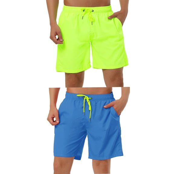 NOMADIC NOOK Men's Solid Color Drawstring Swimming Pool Beach Board Shorts 2 Pack