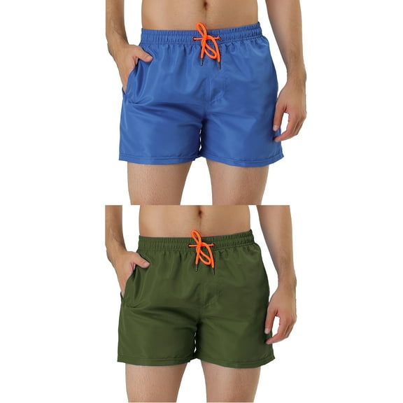 NOMADIC NOOK Men's Solid Color Drawstring Waist Mesh Lining Lightweight Board Shorts 2 Pack