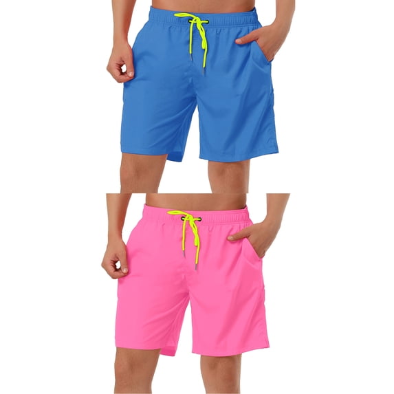NOMADIC NOOK Men's Solid Color Elastic Waist Surfing Swimwear Board Shorts 2 Pack