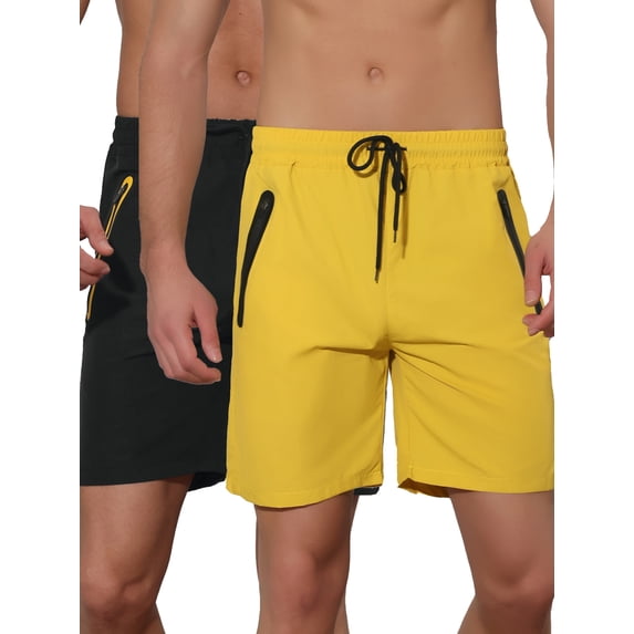 NOMADIC NOOK Men's Solid Color Elastic Waistband Swimwear Shorts 2 Pack