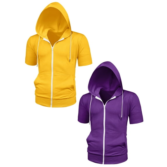 NOMADIC NOOK Men's Solid Color Regular Fit Lightweight Short Sleeves Hoodies Sweatshirt 2 Pack