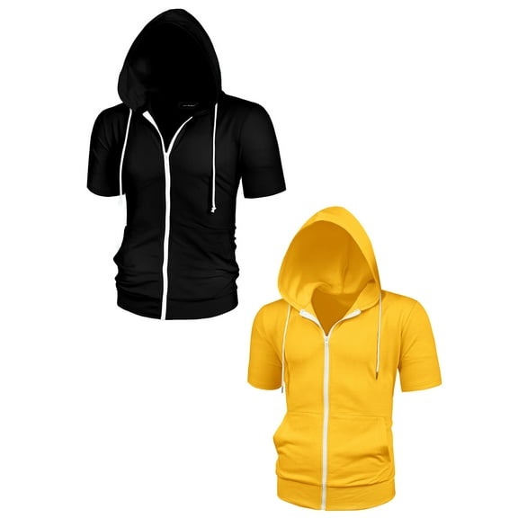 NOMADIC NOOK Men's Solid Color Regular Fit Lightweight Short Sleeves Hoodies Sweatshirt 2 Pack