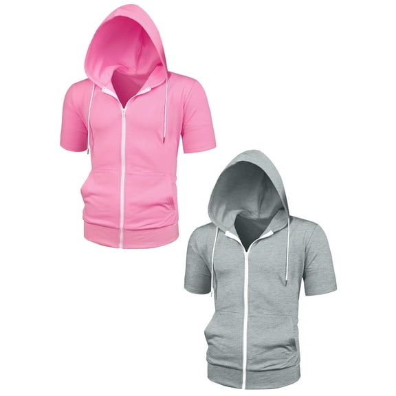 NOMADIC NOOK Men's Solid Color Summer Adjustable Drastring Zip Hoodies Sweatshirt 2 Pack