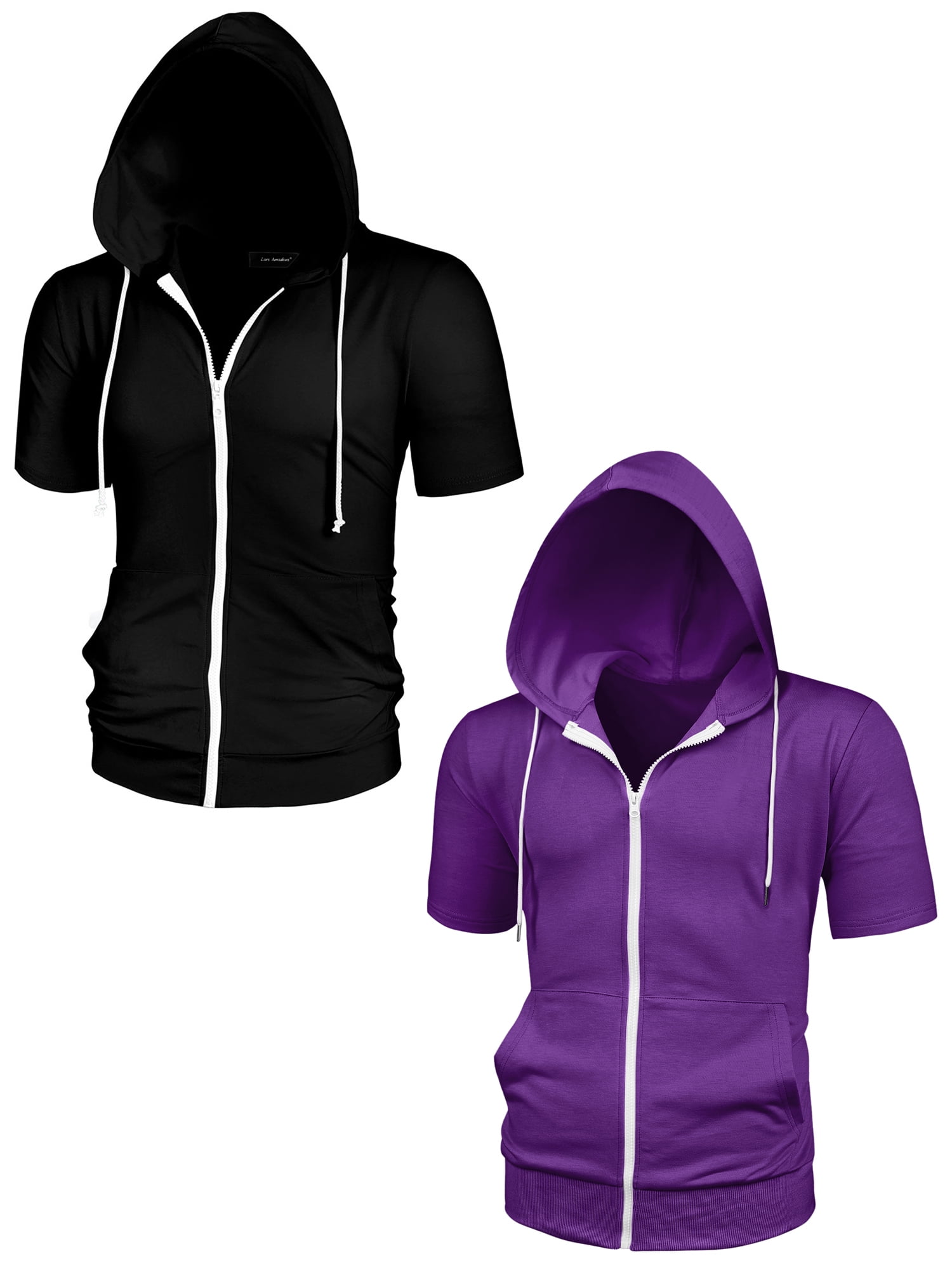 NOMADIC NOOK Men's Solid Color Summer Zipper Short Sleeves Hoodies