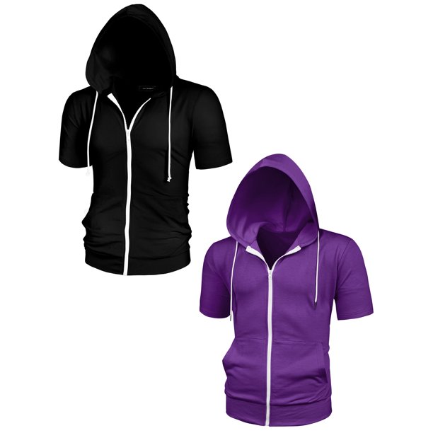 NOMADIC NOOK Men's Solid Color Summer Zipper Short Sleeves Hoodies