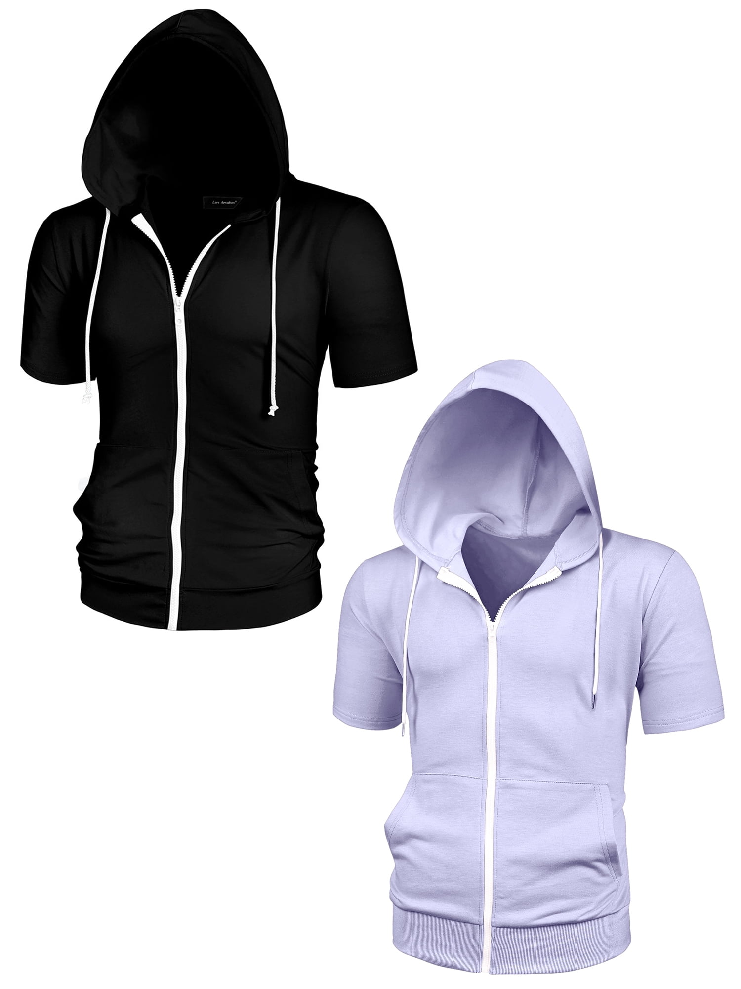 NOMADIC NOOK Men's Solid Color Summer Zipper Short Sleeves Hoodies