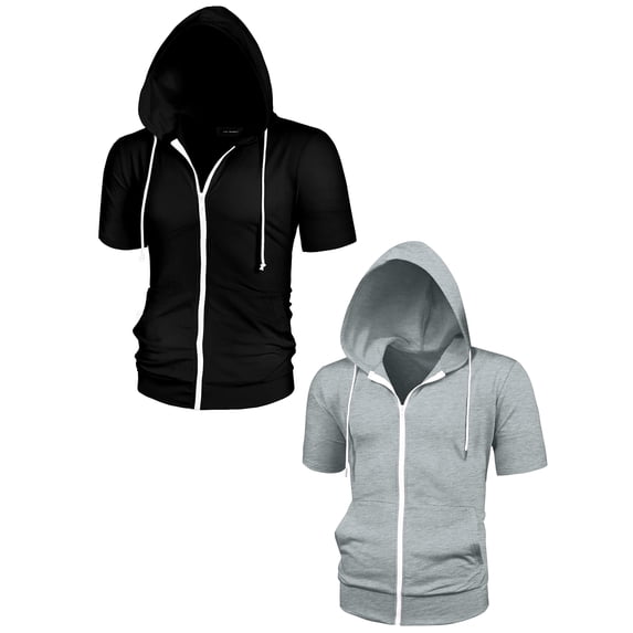 NOMADIC NOOK Men's Solid Color Summer Zipper Short Sleeves Hoodies Sweatshirt 2 Pack