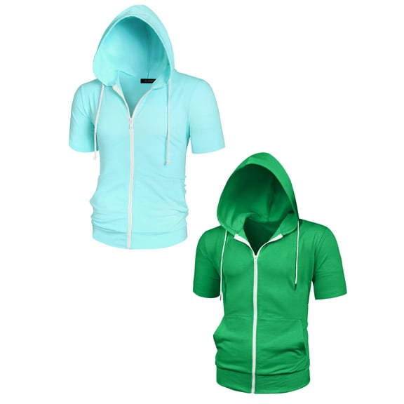 NOMADIC NOOK Men's Solid Color Zip Up Lightweight Short Sleeves Sweatshirt 2 Pack