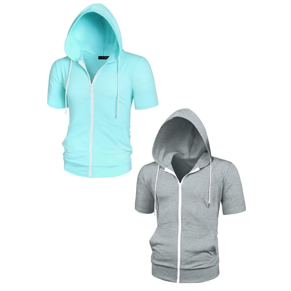 NOMADIC NOOK Men's Solid Color Zip Up Lightweight Short Sleeves Sweatshirt 2 Pack
