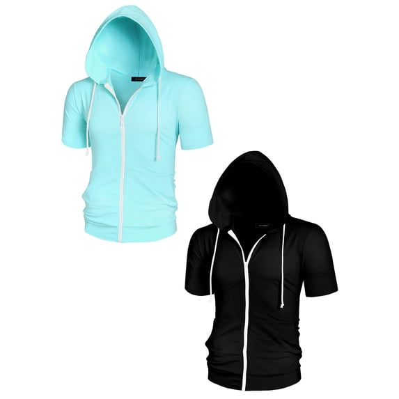 NOMADIC NOOK Men's Solid Color Zip Up Lightweight Short Sleeves Sweatshirt 2 Pack
