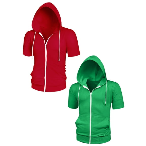 NOMADIC NOOK Men's Solid Color Zip Up Short Sleeves Summer Hoodies Sweatshirt 2 Pack