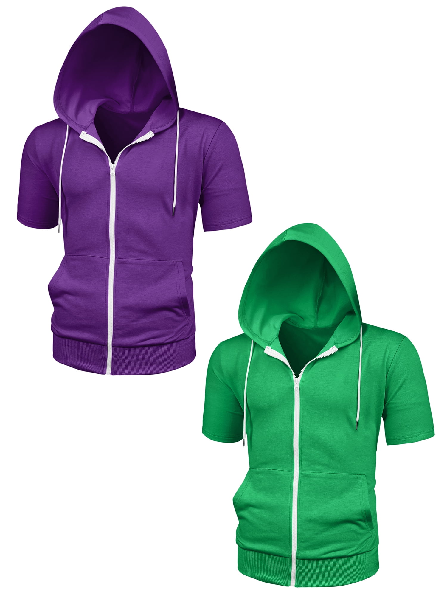 NOMADIC NOOK Men's Solid Color Zip Up Short Sleeves Summer Hoodies