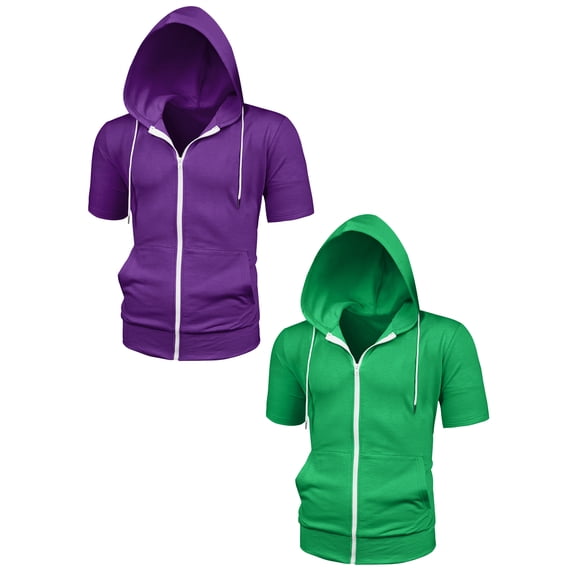 NOMADIC NOOK Men's Solid Color Zip Up Short Sleeves Summer Hoodies Sweatshirt 2 Pack