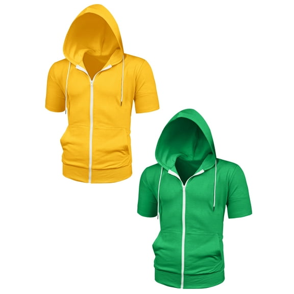 NOMADIC NOOK Men's Solid Color Zip Up Short Sleeves Summer Hoodies Sweatshirt 2 Pack