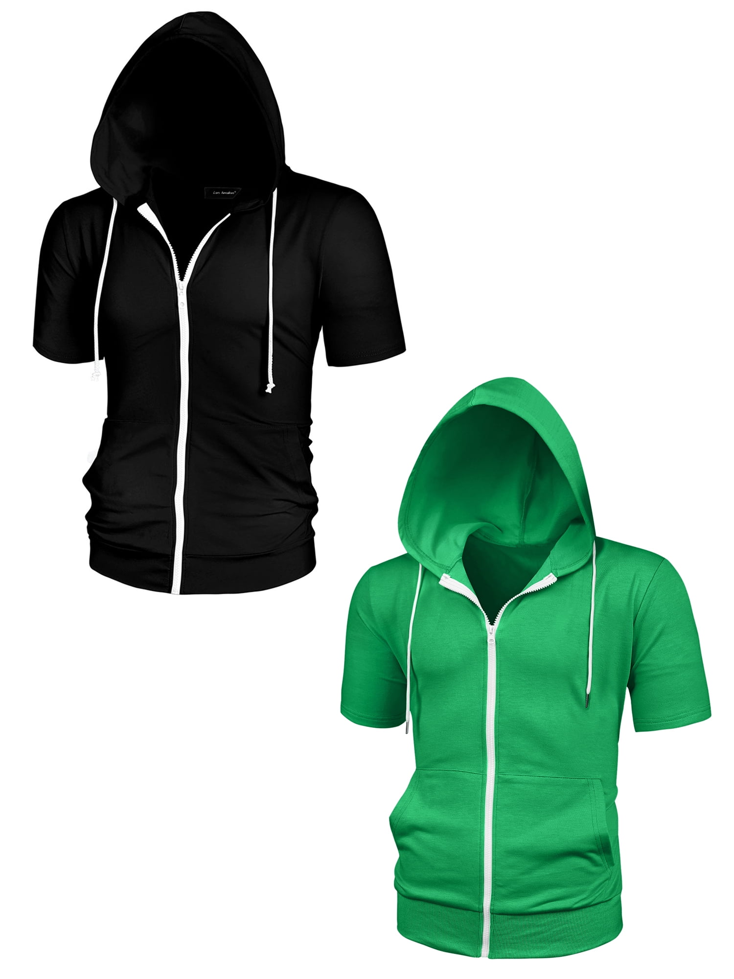 NOMADIC NOOK Men's Solid Color Zip Up Short Sleeves Summer Hoodies