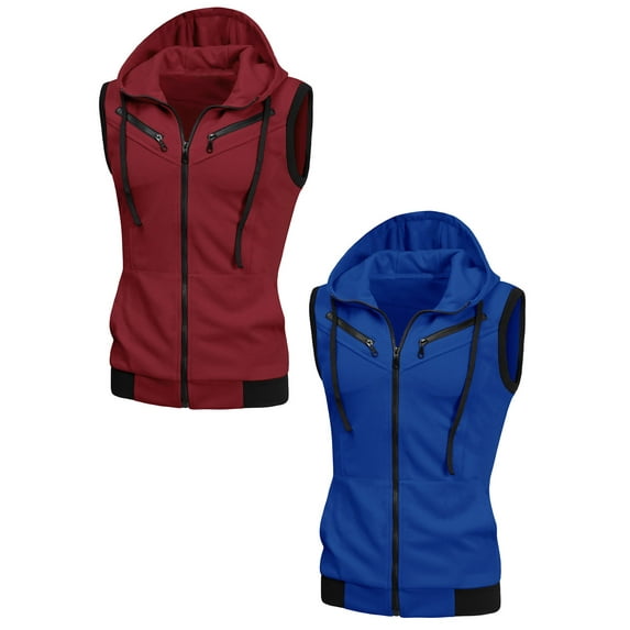 NOMADIC NOOK Men's Solid Color Zipper Drawstring Hoodie Vest 2 Packs