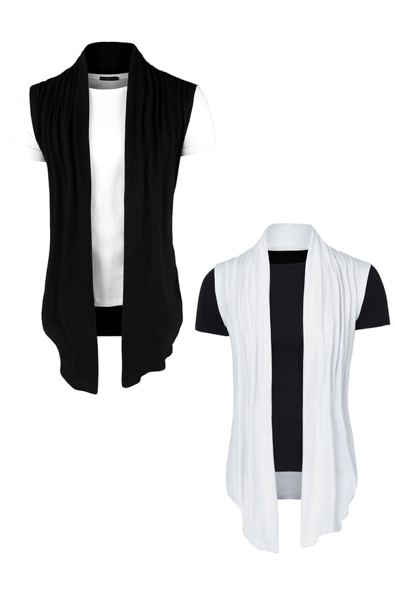 Men's Solid Ruffle Shawl Collar Cardigan Vest 2 Packs