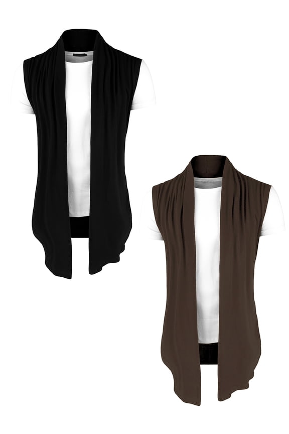 Men's Solid Ruffle Shawl Collar Cardigan Vest 2 Packs