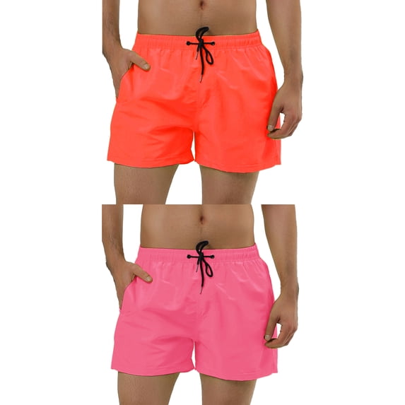 NOMADIC NOOK Men's Solid Summer Drawstring Waist Lightweight Swimming Trunks 2 Pack
