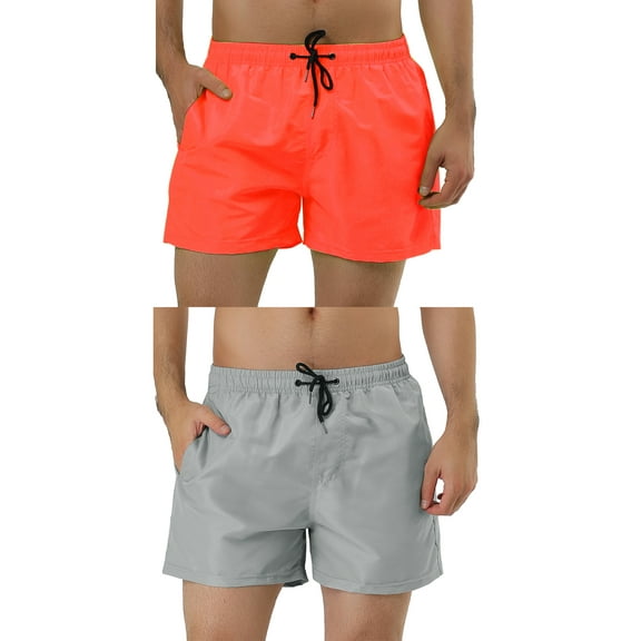NOMADIC NOOK Men's Solid Summer Drawstring Waist Lightweight Swimming Trunks 2 Pack