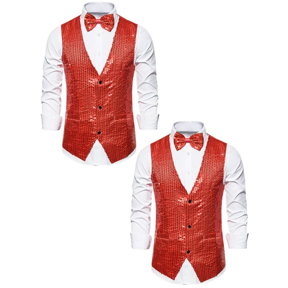 NOMADIC NOOK Men's Sparkly Sequin Sleeveless Dress Suit Vest with Bow Tie 2 Pack